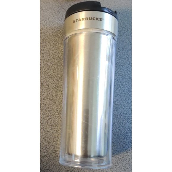 2011 Starbucks Stainless Silver 16oz Travel Tumbler Mug Thermos Coffee Beverage - Picture 2 of 12